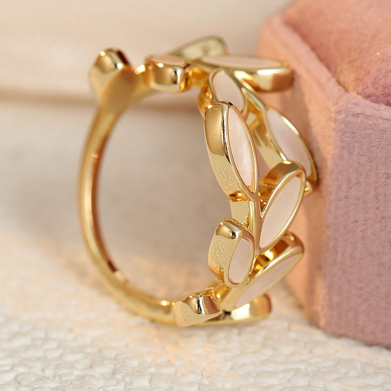 Women's White Enamel Branch-Shaped Opening Plated Jewelry